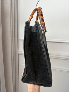 Gucci Black Suede and Leather Bamboo Diana Tote