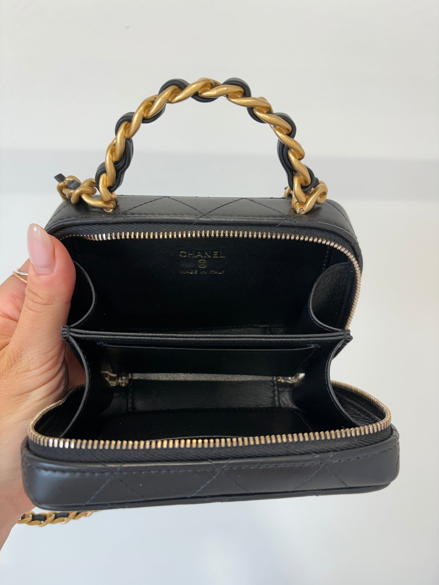 Chanel Black Lambskin Mini Top Handle Vanity Case