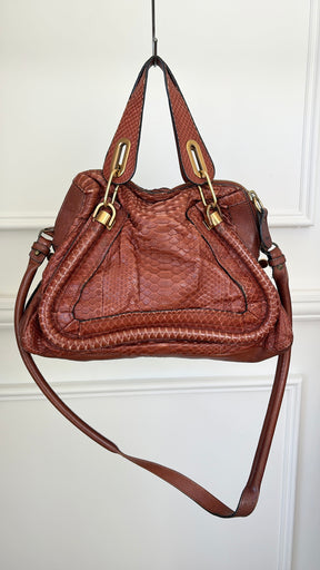 Chloé Chestnut Python and Leather Paraty Tote Bag
