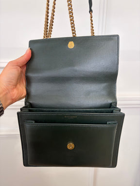 Saint Laurent Forest Green Sunset Bag Gold HW Medium