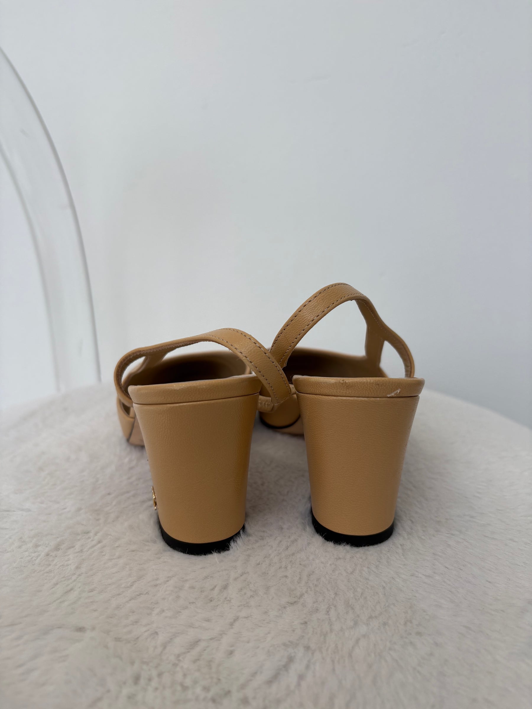 Chanel Beige and Black Heeled Slingback, 36