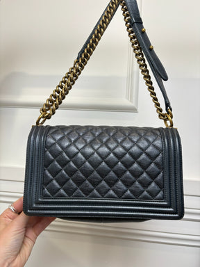 Chanel Charcoal Metallic Leather Old Medium Boy Bag