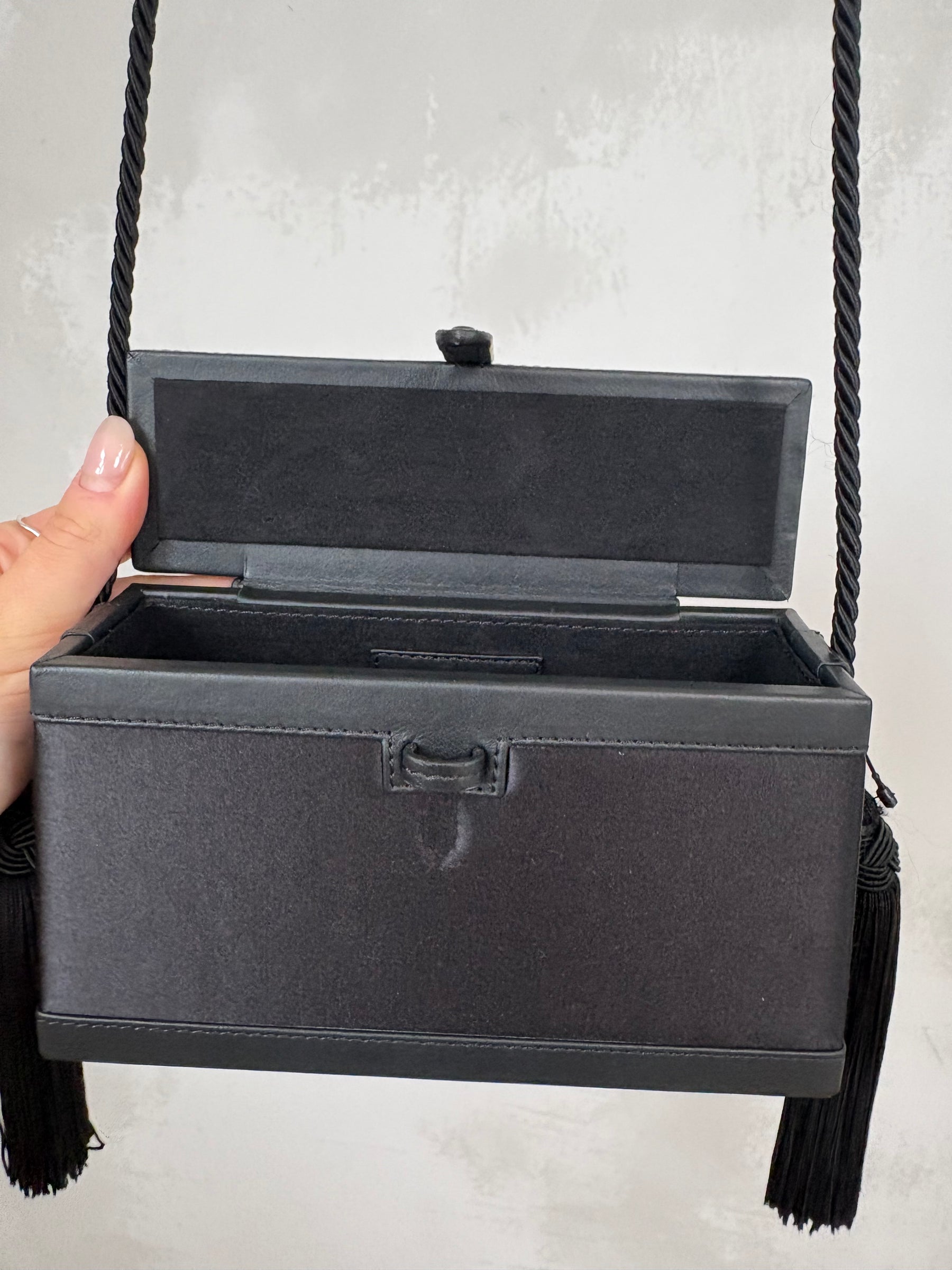 Hunting Season Black Satin and leather Tassel Box Bag