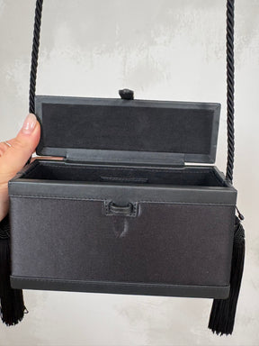 Hunting Season Black Satin and leather Tassel Box Bag