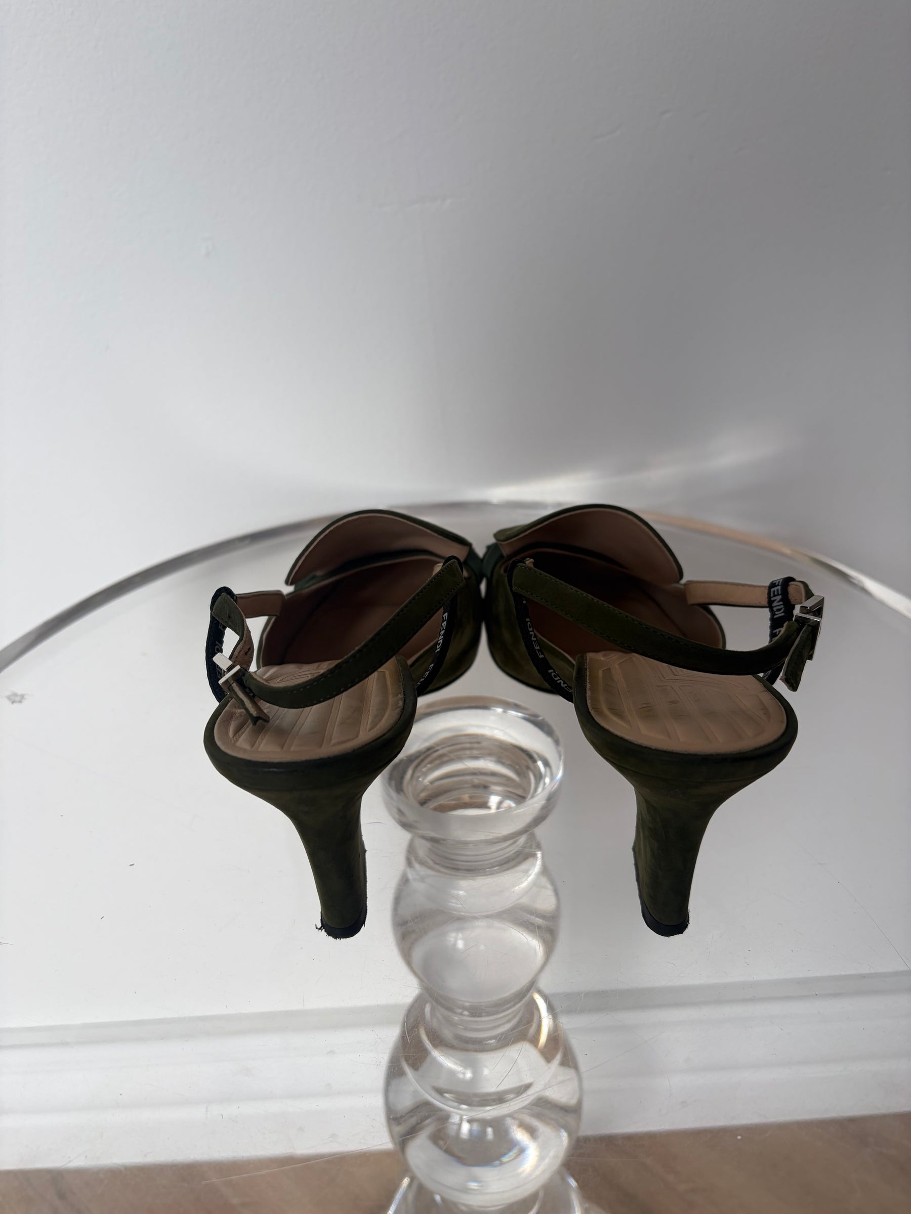 Fendi Green Suede Square Toe Slingbacks, 40