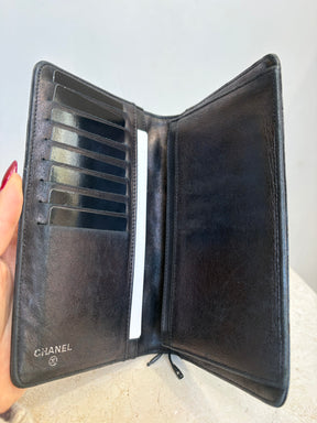 Chanel Black Patent 'Lucky Symbols' Embossed Flap Wallet