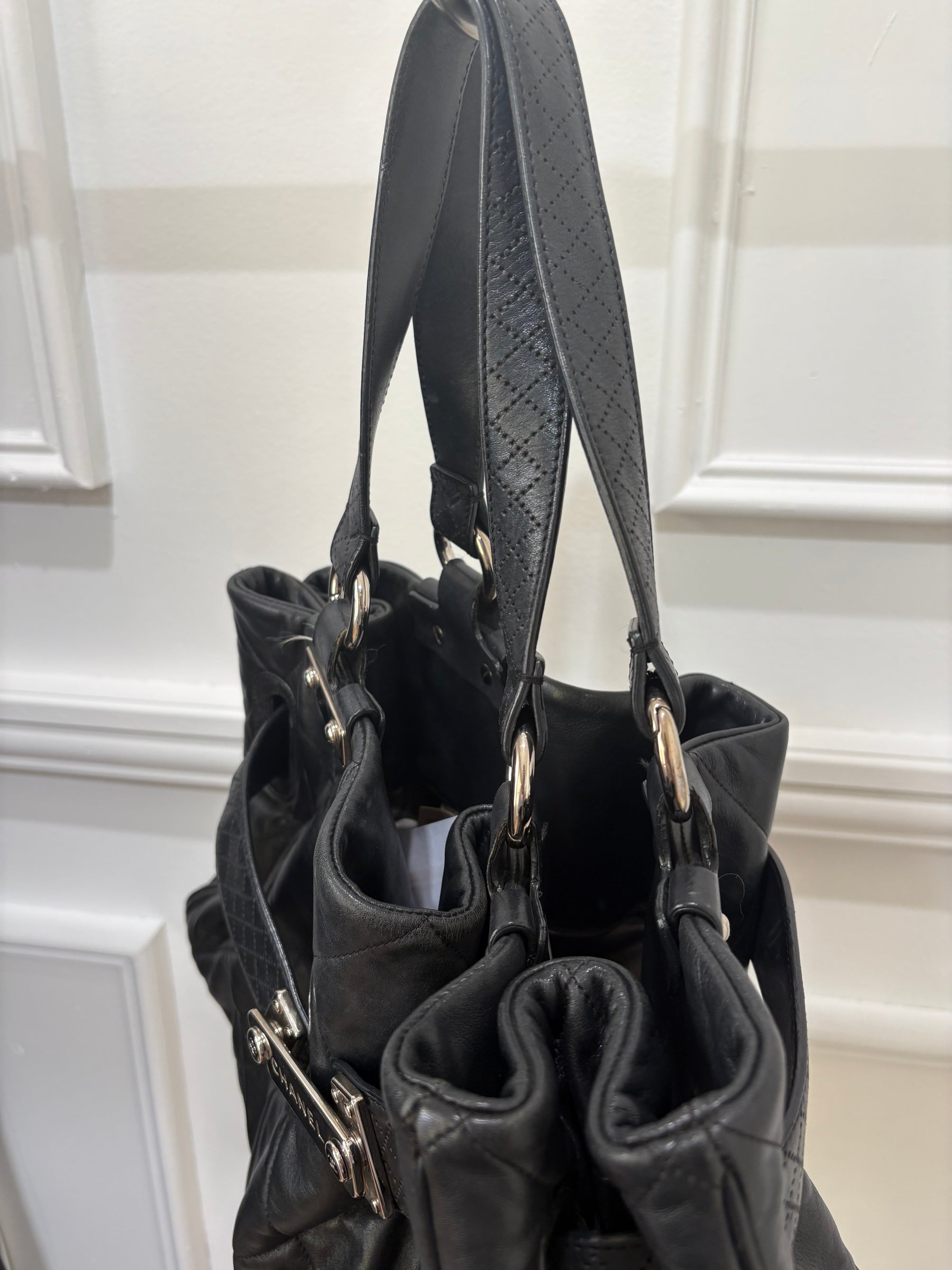 Chanel Large Leather Quilted Tote with Silver Hardware