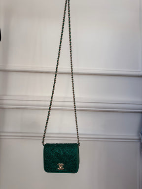 Chanel Emerald Leather and Swarovski Mini Flap Crossbody