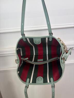 Gucci Sage Green GG Monogram Emblem Small Tote with Dog Charm