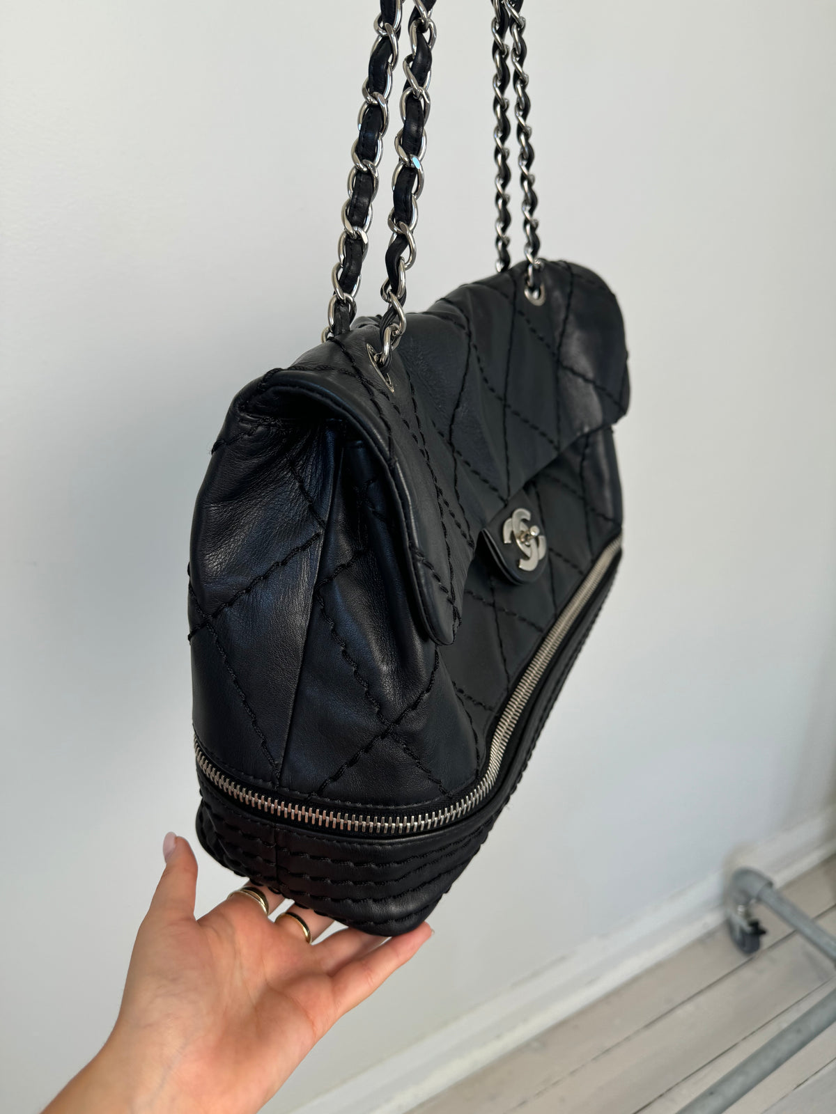 Chanel Black Leather Expandable Flap Bag
