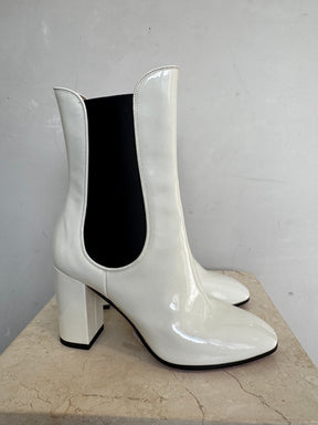 Aquazzura White Patent Block Heel Chelsea, 37