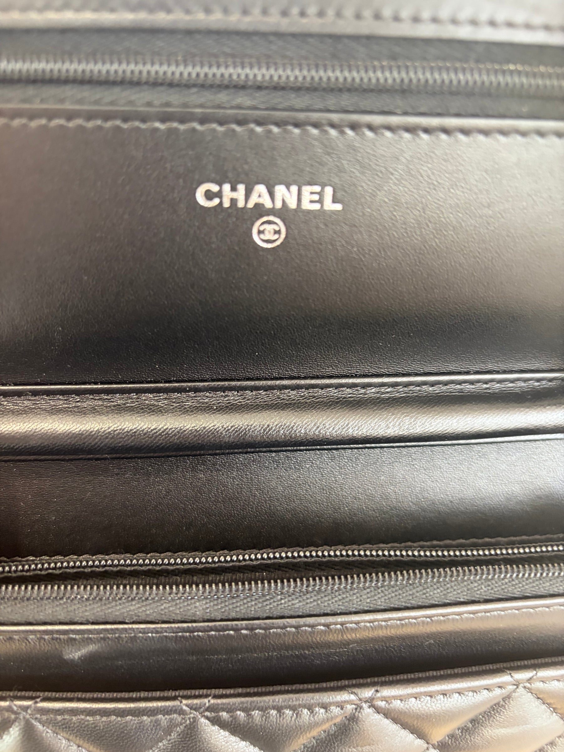 Chanel Black Lambskin Leather Wallet on Chain with Black Hardware