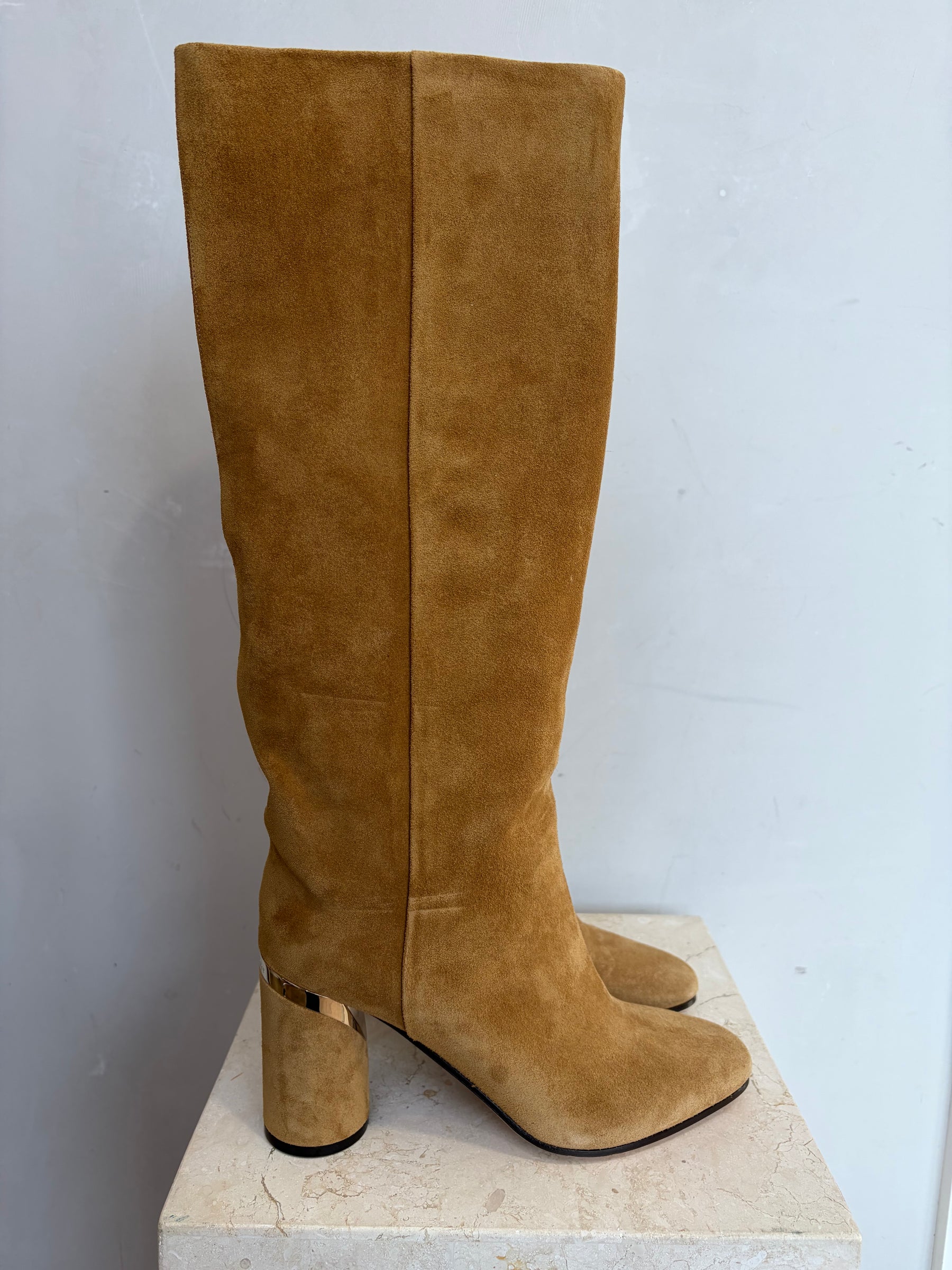 Jimmy Choo Sand Suede Knee High Heeled Boots, 40