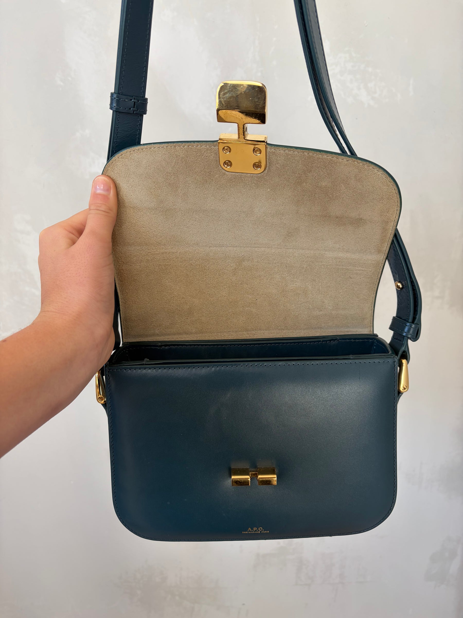 A.P.C. Teal Leather Grace Bag