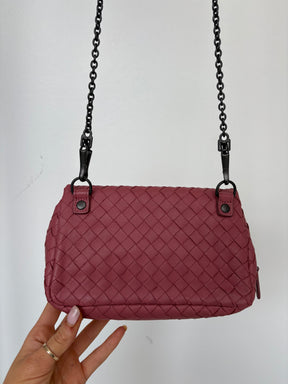 Bottega Veneta Musk Pink Intrecciato Leather Chain Flap Bag