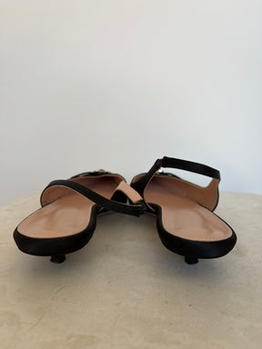 Scanlan Theodore Black Satin Kitten Heel Slingbacks, 40