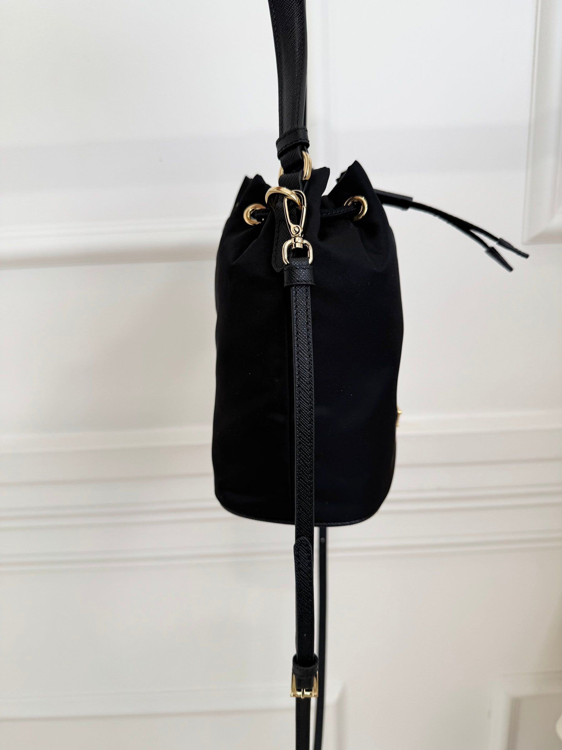 Prada Black Nylon Drawstring Bucket Bag