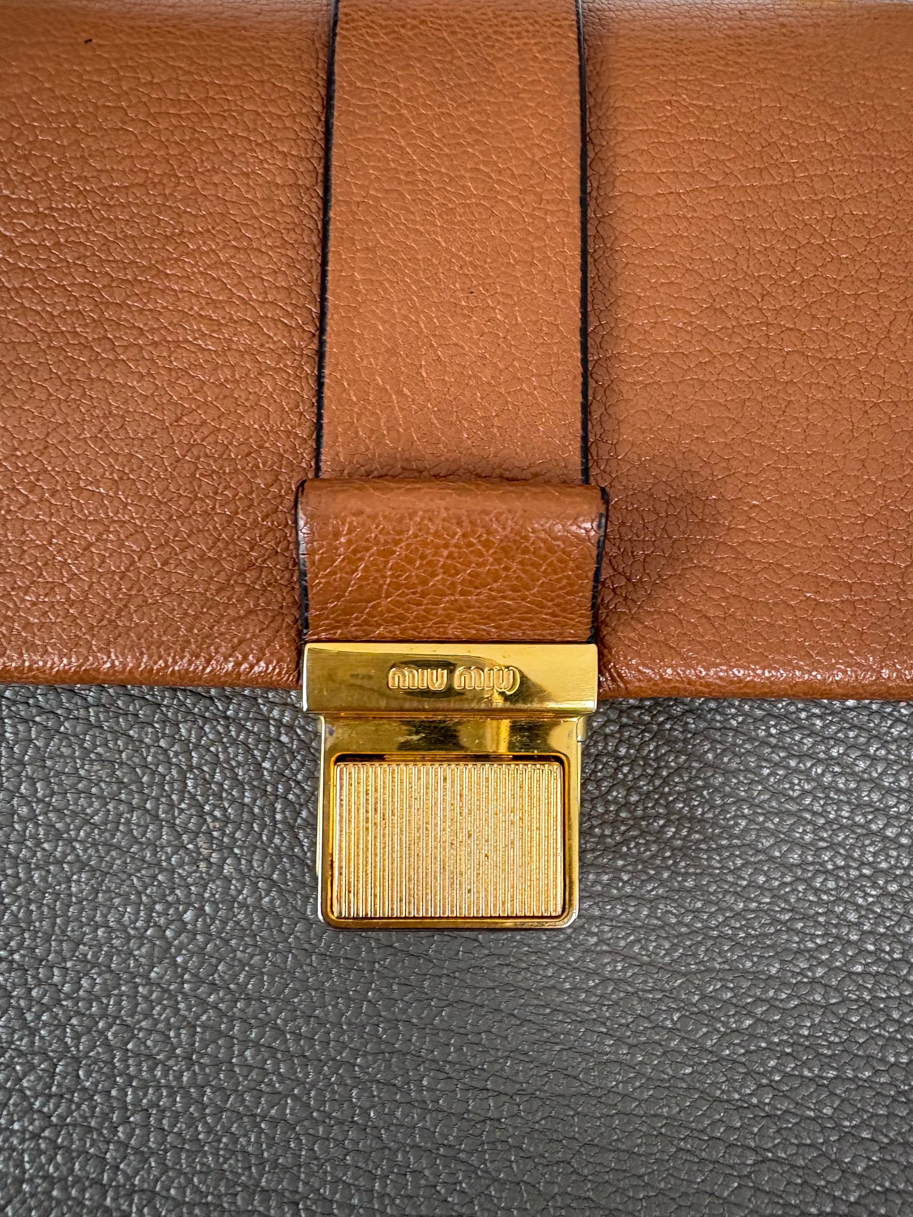 Miu Miu Madras Convertible Campartment Top Handle Bag Tan