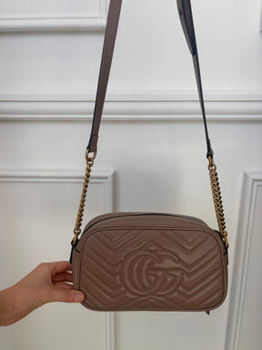 Gucci Beige Quilted Leather Marmont Camera Bag
