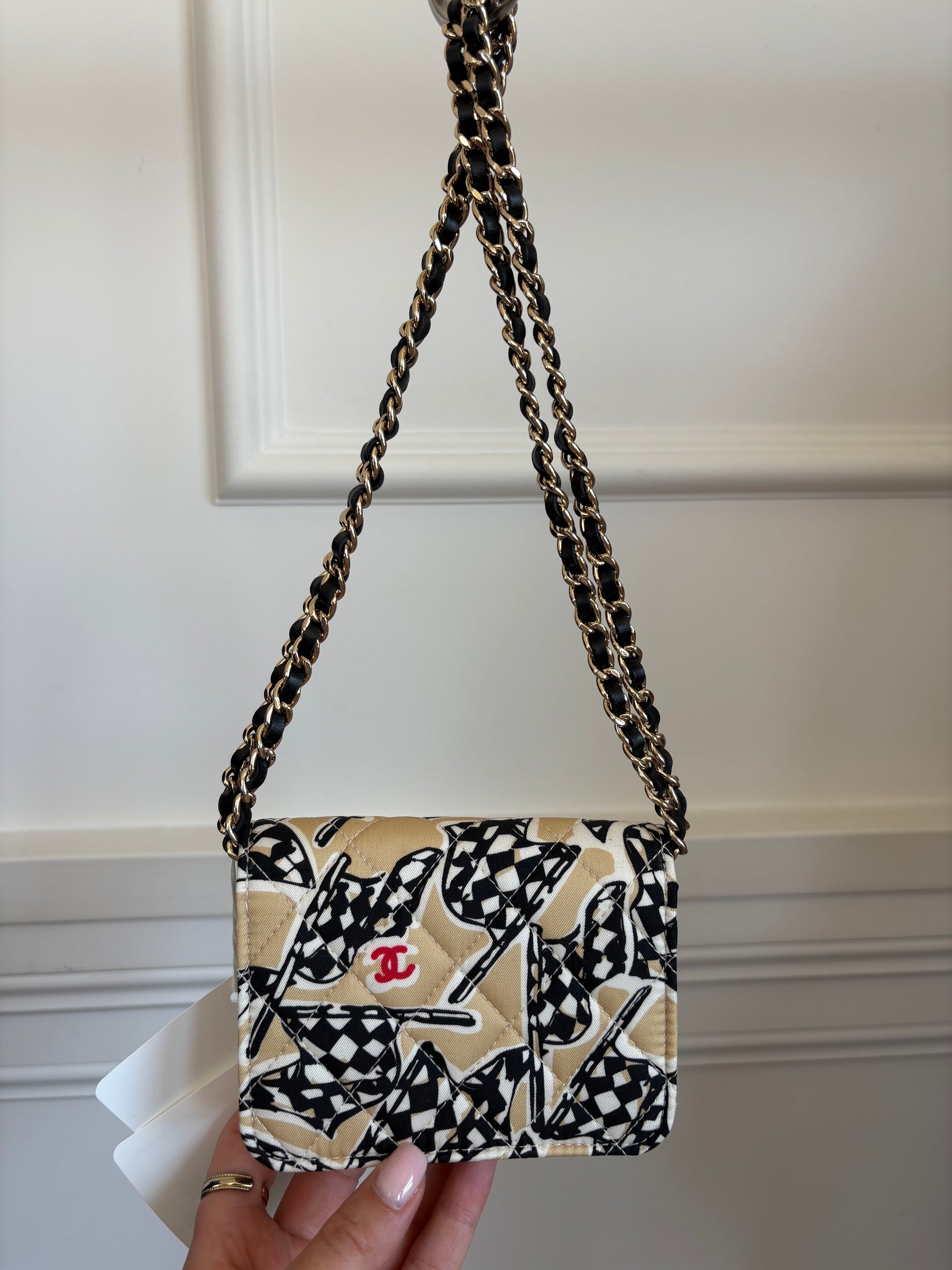Chanel Black White and Beige Flag Print Mini Bag