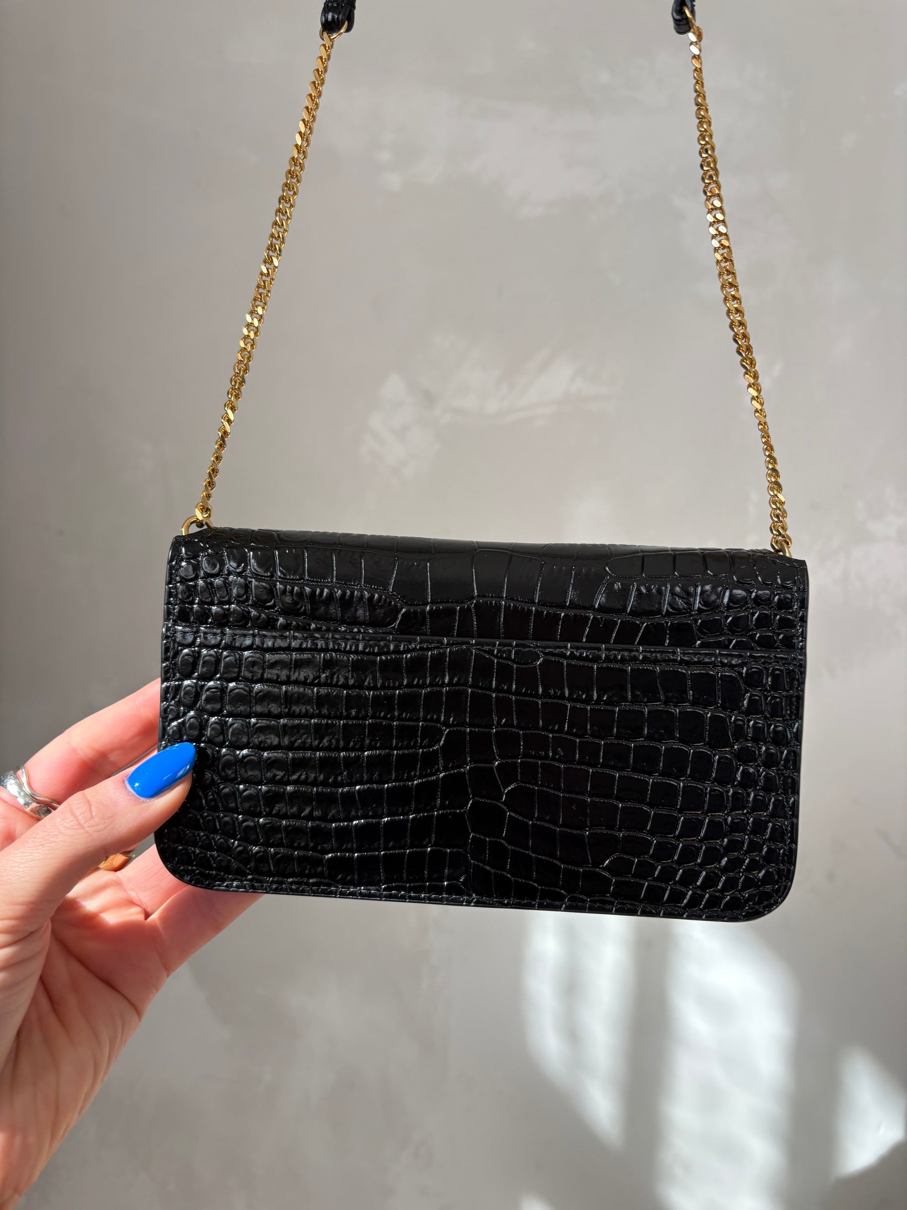 YSL Black Croc Embossed Monogram WOC