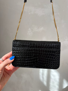 YSL Black Croc Embossed Monogram WOC