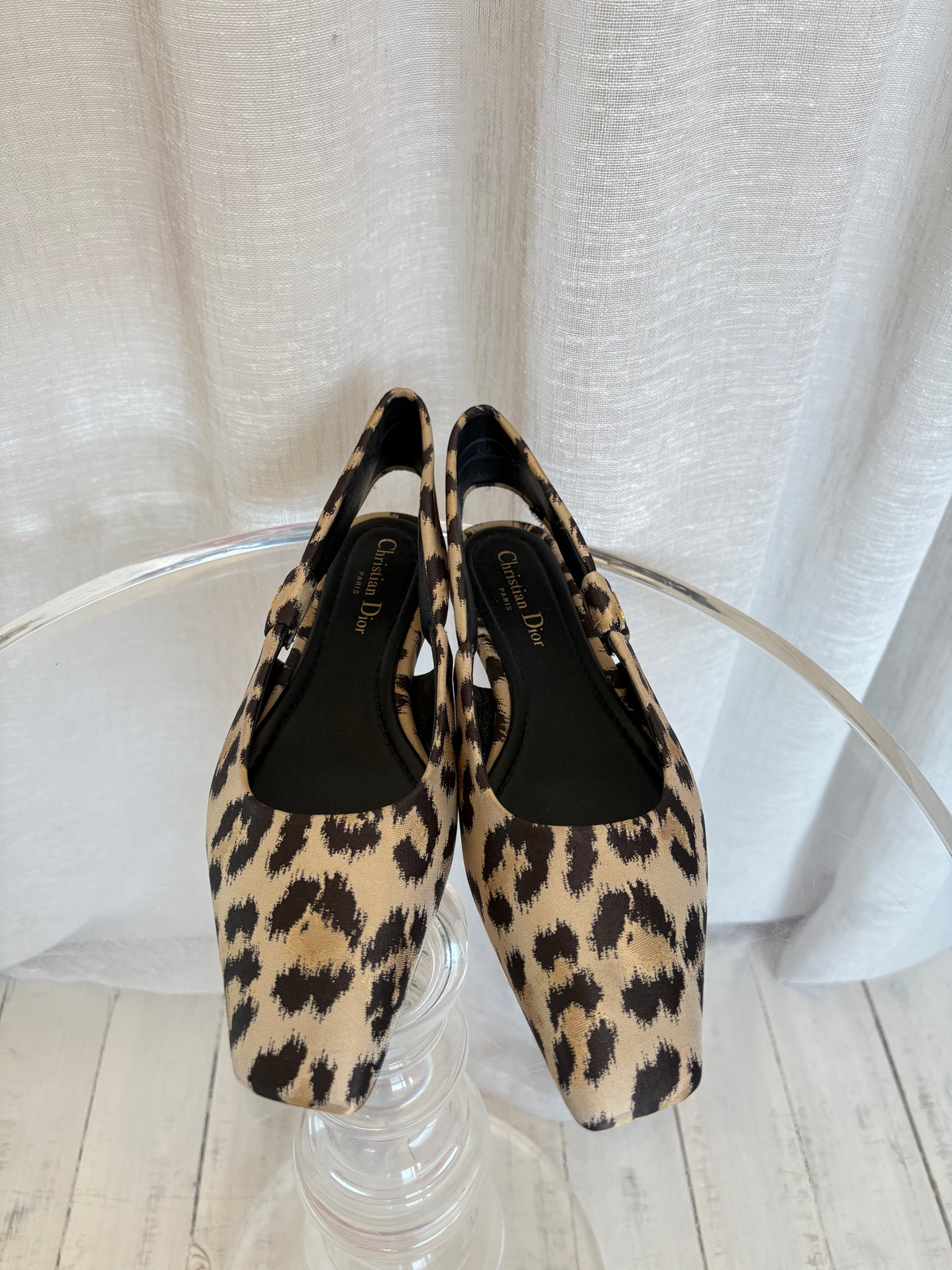 Dior Leopard Print Slingback Flats, 39.5