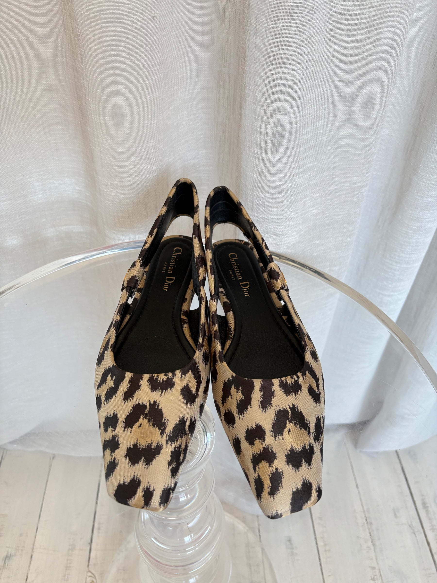 Dior Leopard Print Slingback Flats, 39.5