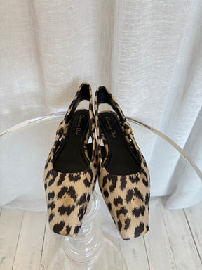 Dior Leopard Print Slingback Flats, 39.5
