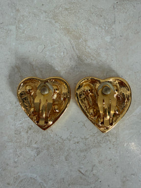 Saint Laurent Gold Tone Heart Clip On Earrings
