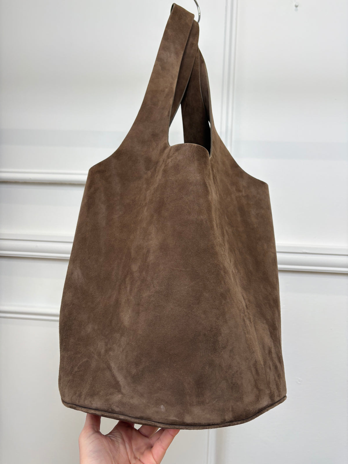 A.EMERY Taupe Suede Timms Bucket Tote