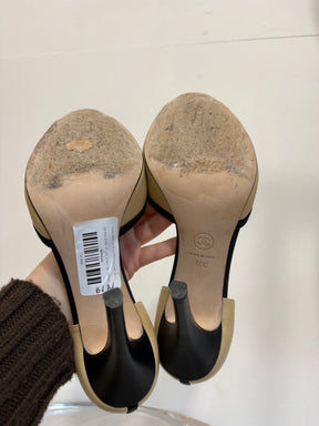 Chanel Beige and Black Peep Toe Pumps, 40 C