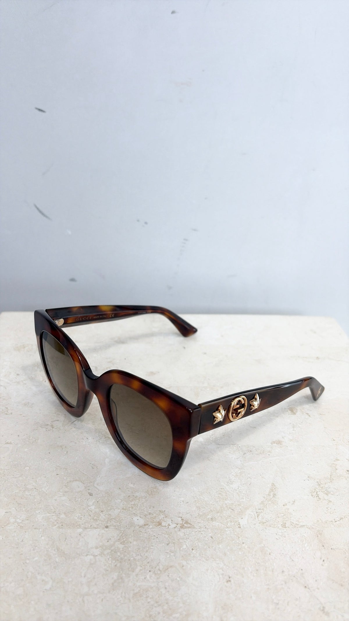 Gucci Tortoiseshell Crystal Logo Arm Sunglasses