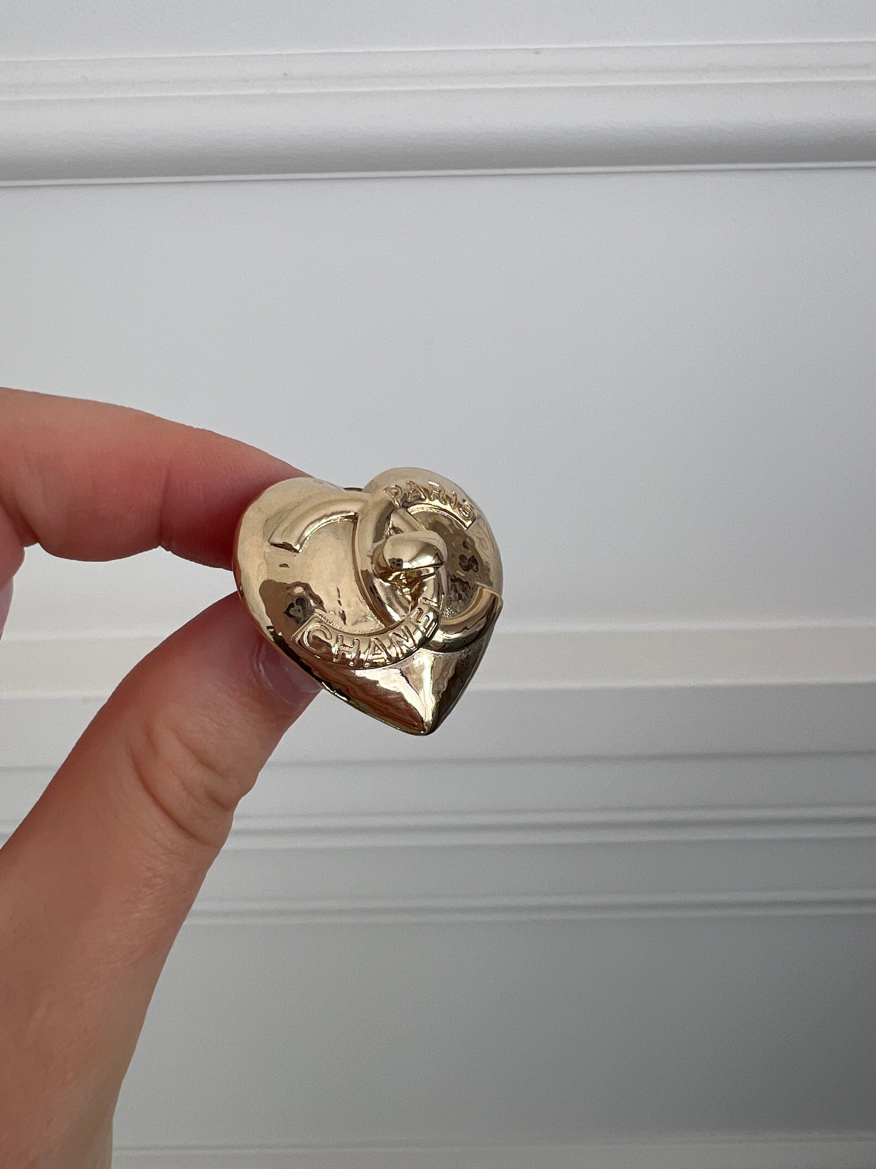 Chanel Gold Heart CC Metal Stud Earings
