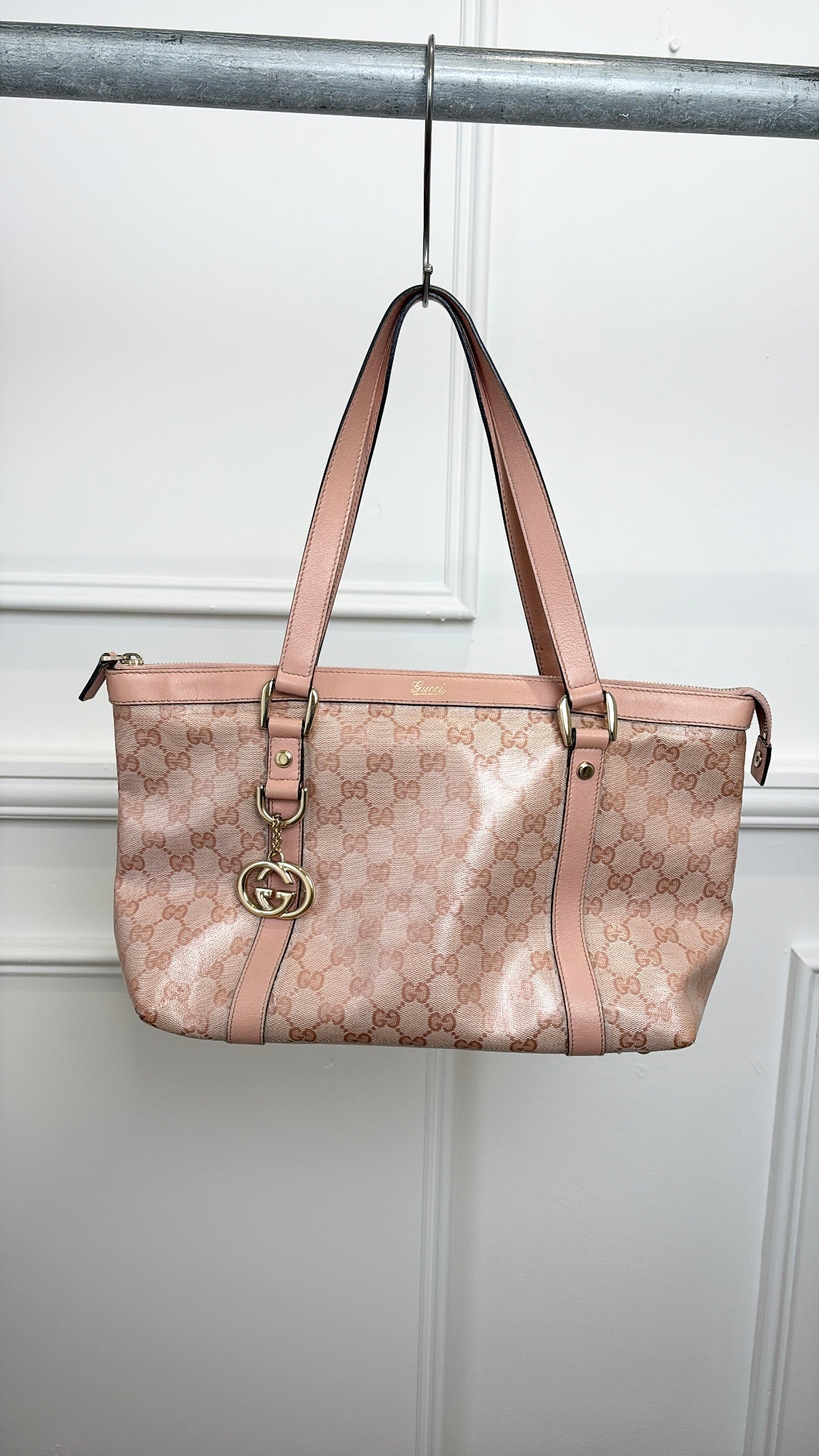 Gucci Pink Coated Canvas Monogram Medium Abbey Tote
