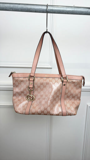 Gucci Pink Coated Canvas Monogram Medium Abbey Tote