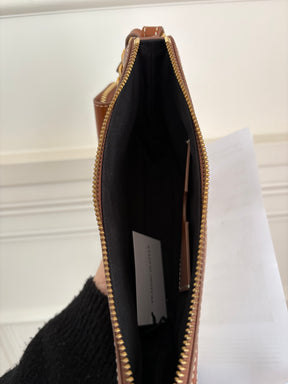 Balmain Tan Leather and Canvas Logo Crossbody bag