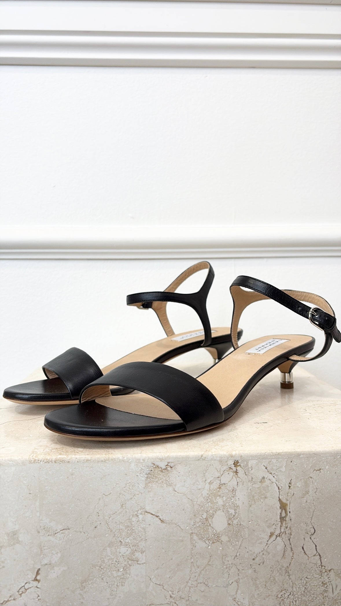 GABRIELA HEARST Black Leather Strappy Kitten Heels, 40