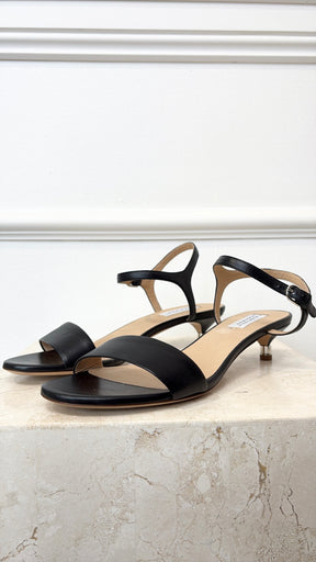 GABRIELA HEARST Black Leather Strappy Kitten Heels, 40