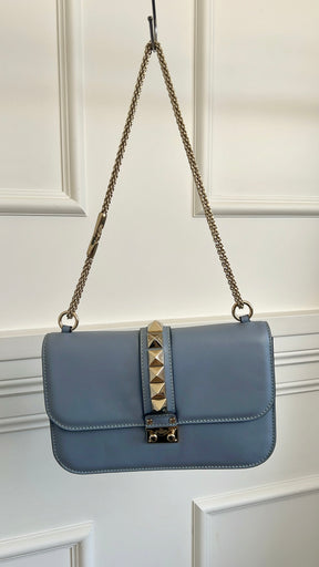 Valentino Garavani Pale Blue Leather Rockstud Spike Chain Shoulder Bag