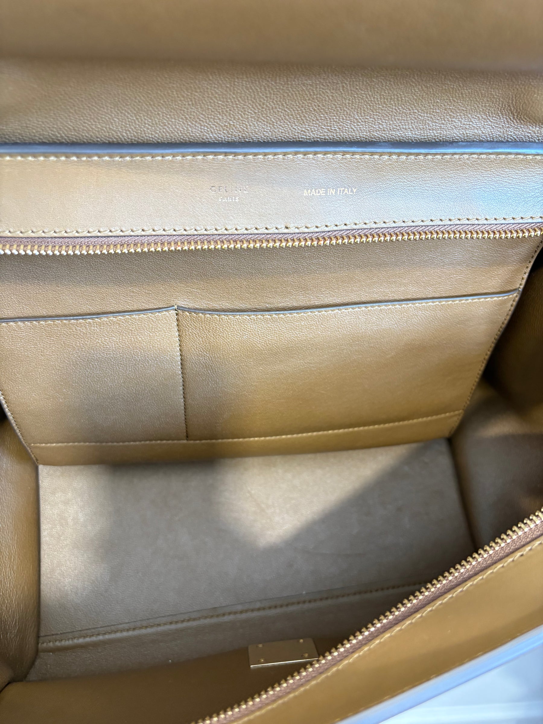 Celine White and Khaki leather with Red Suede Trapeze Bag