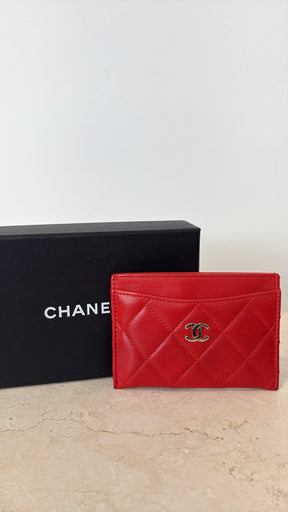 Chanel Red Leather Logo Card Holder