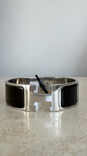 Hermès Clic Clac Wide Bracelet Black Silver
