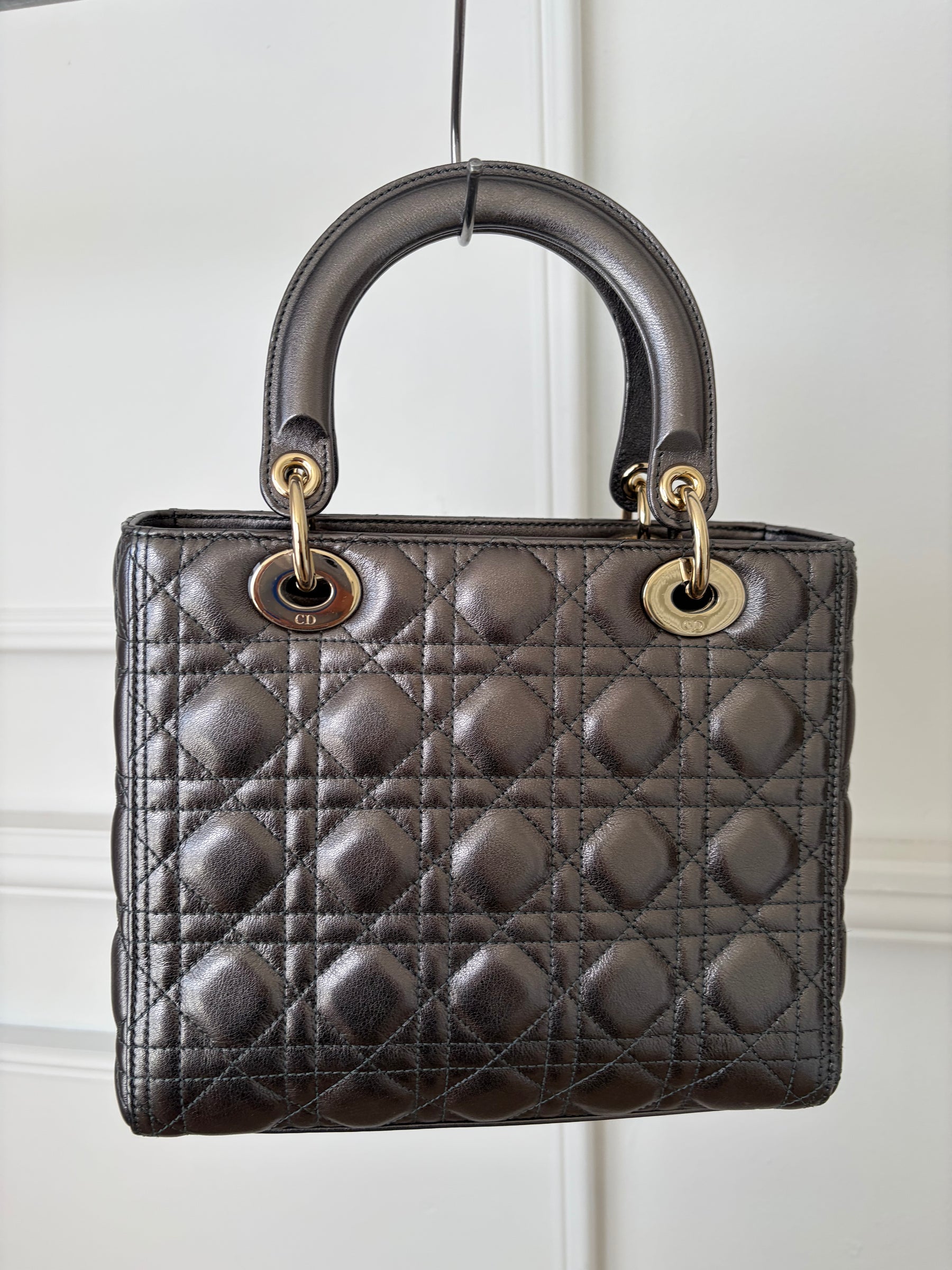 Dior Pewter Cannage Leather Medium Lady Dior