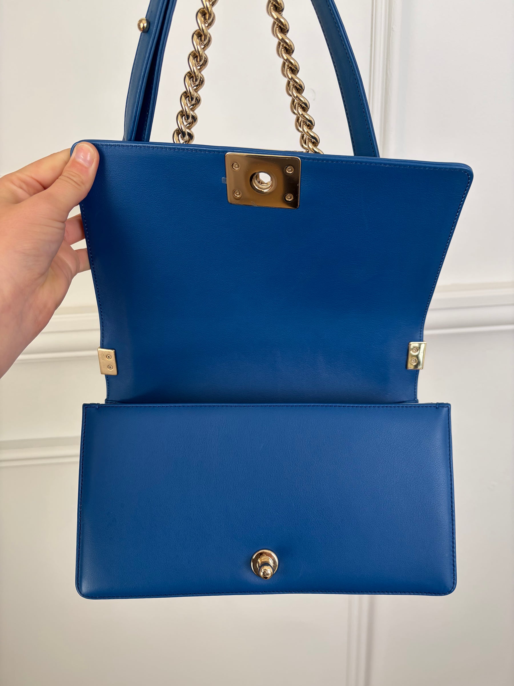Chanel Blue Lambskin Leather Old Medium Boy Bag