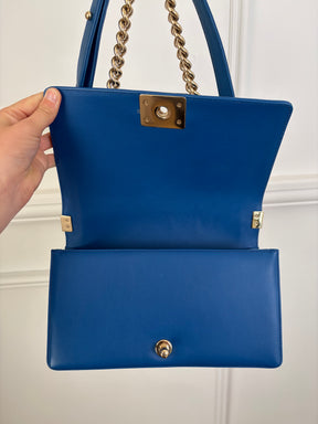Chanel Blue Lambskin Leather Old Medium Boy Bag