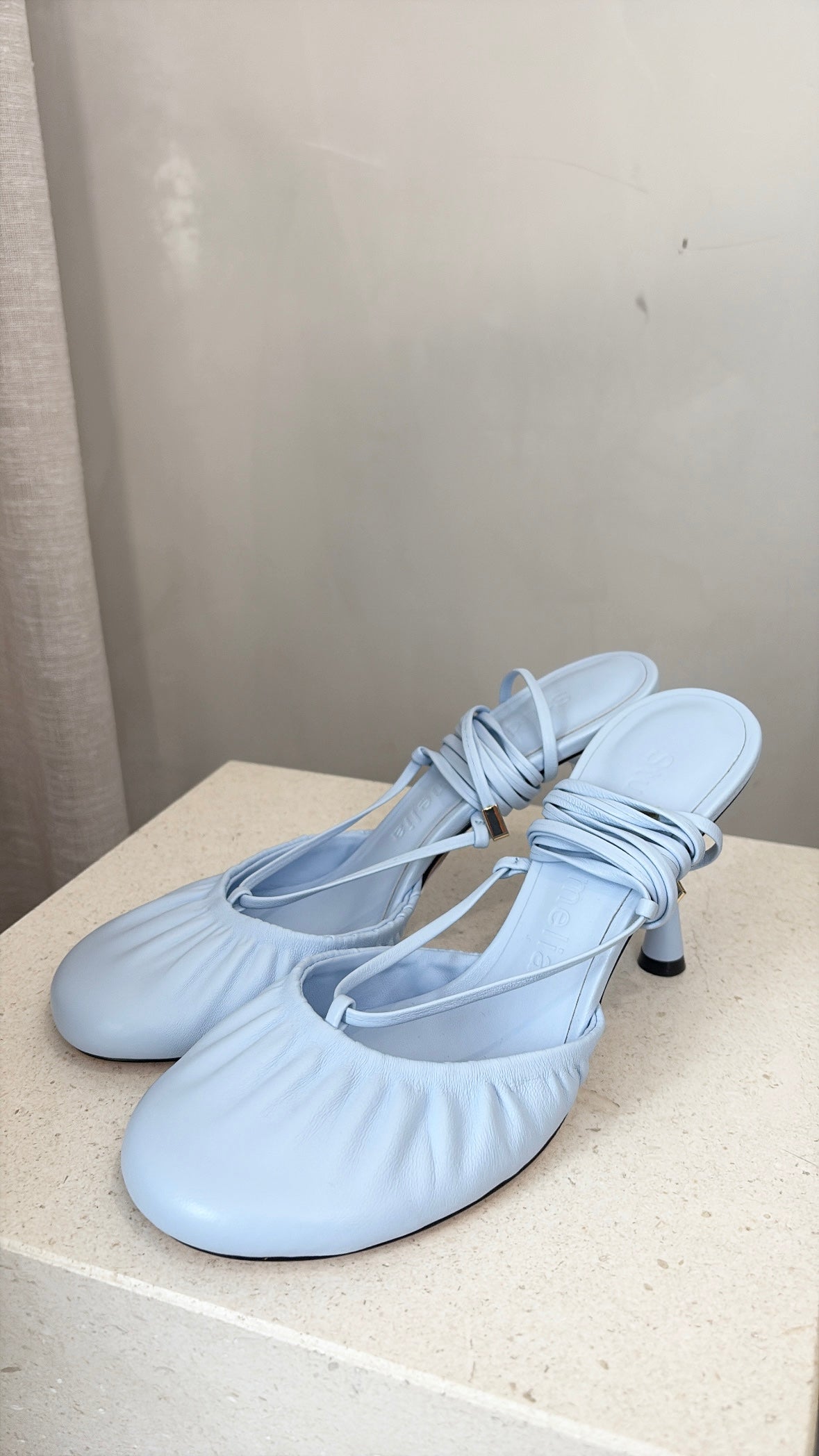 Studio Amelia Pale Blue Lace Up Heel, 37