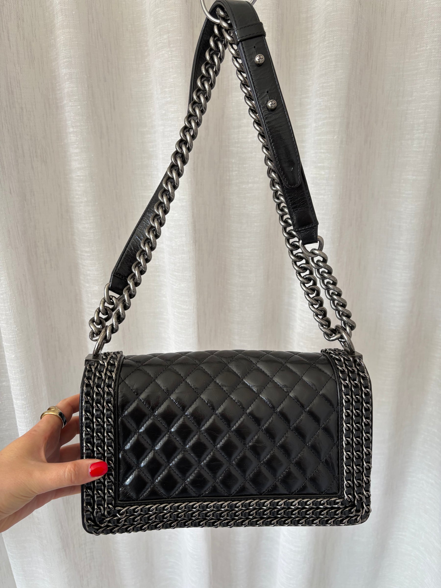 Chanel Boy Leather Handbag With Chain Detail Medium