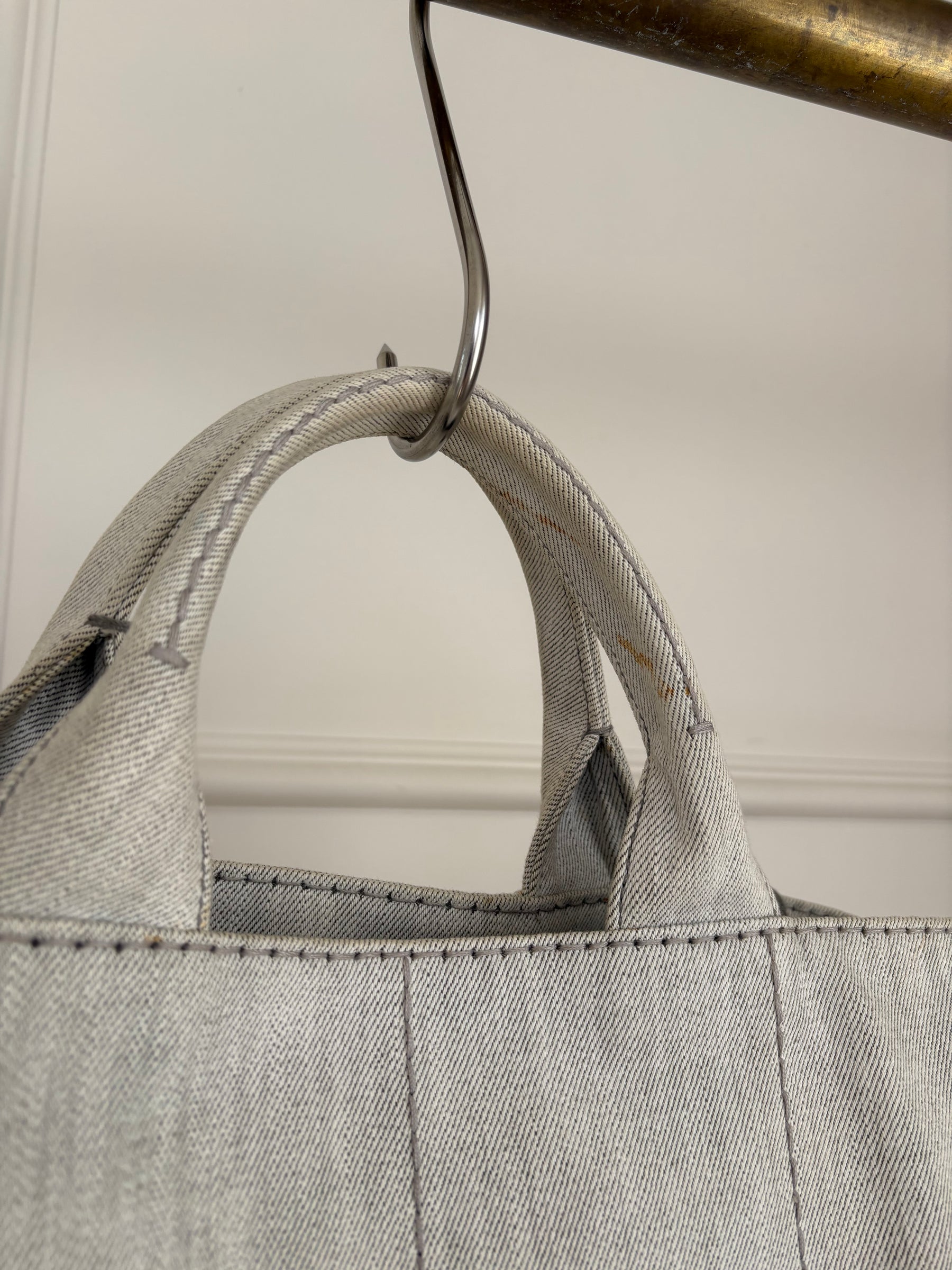 Prada Light Grey Denim Canapa Tote