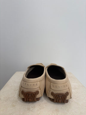 Céline Beige Suede Logo Driving Shoes, 40